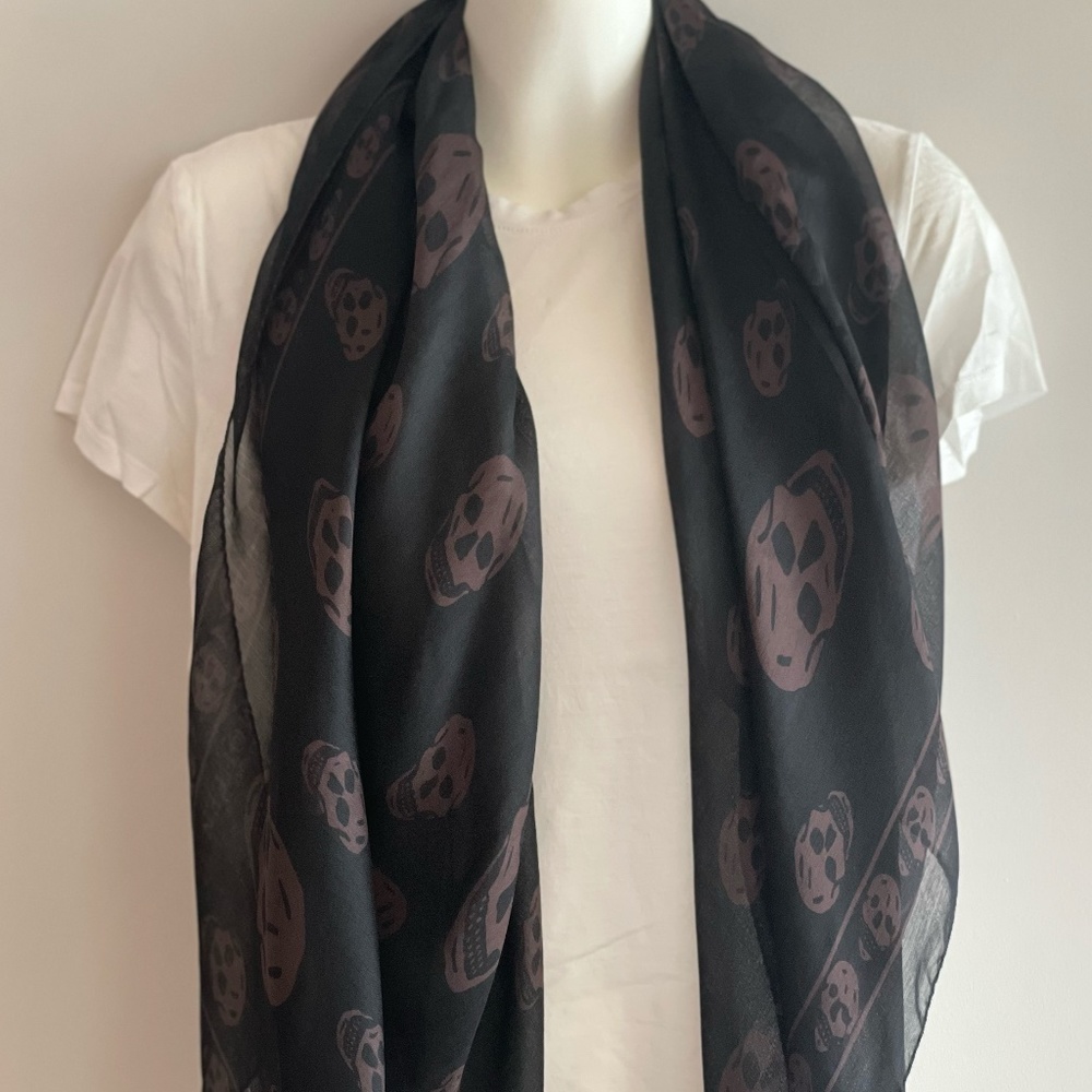 Alexander McQueen Black & Brown Silk Skull Scarf